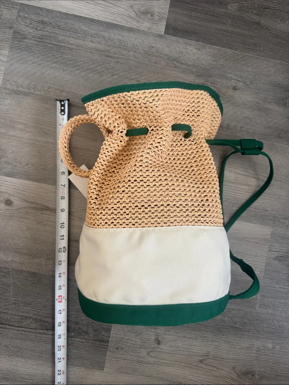 Rosie Assoulin x Target Straw & Cream Drawstring Bag w/Green Trim& Handle NWT